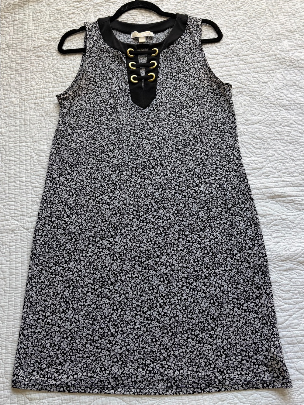 Michael Kors Black-And-White Floral Print Sleeveless Dress Medium